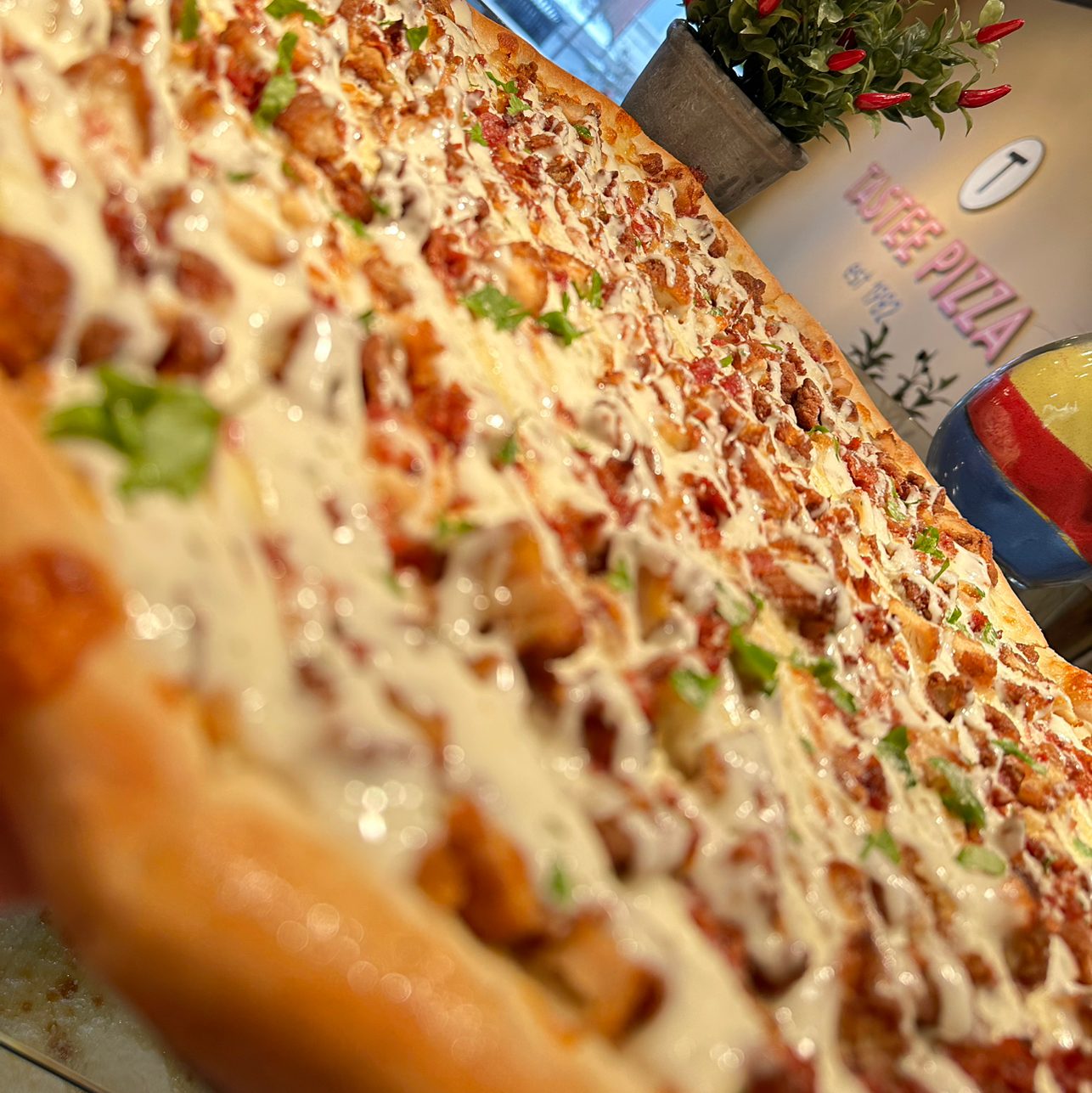 Chicken Bacon Ranch Specialty Pizza.