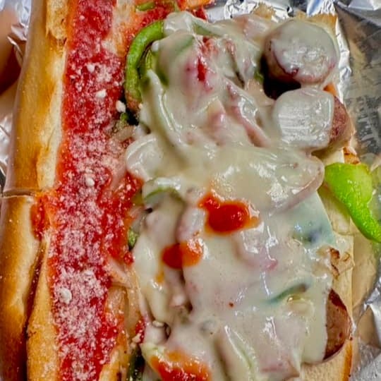 Sausage, Peppers, & Onions Sandwich.
