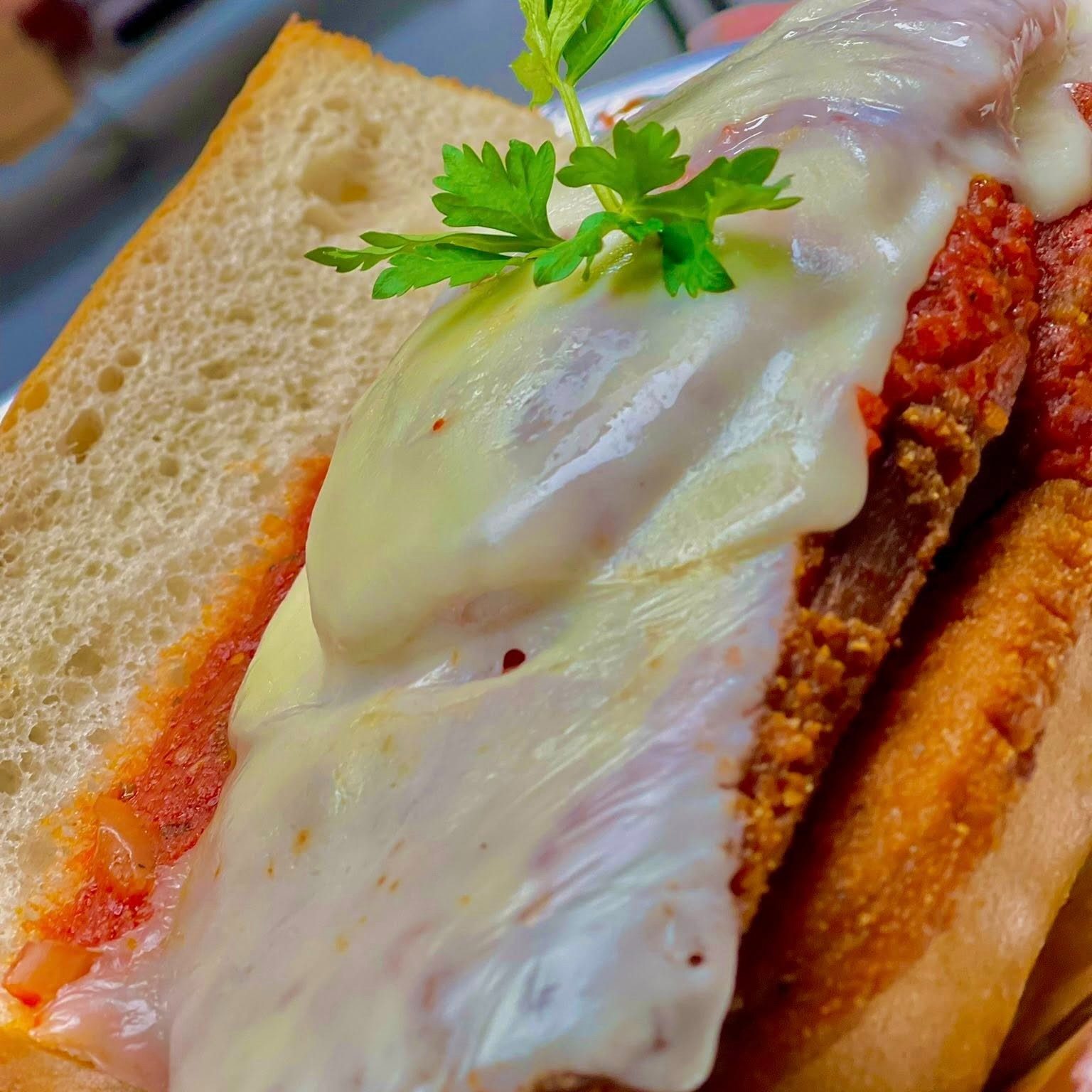 Eggplant Parmigiana Sandwich.